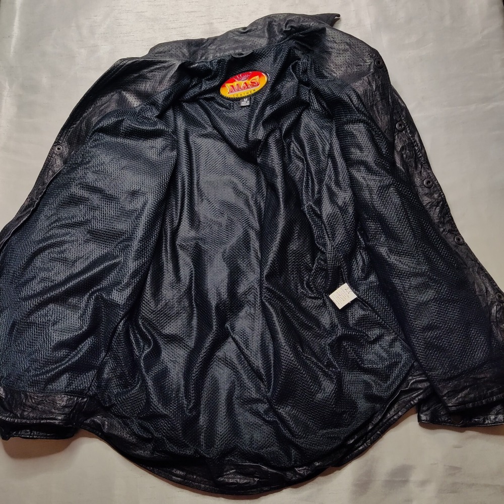 VTG MAS LEATHER Men Medium Black Snap Button Mesh Lined Long Sleeve Jacket - Picture 2 of 16